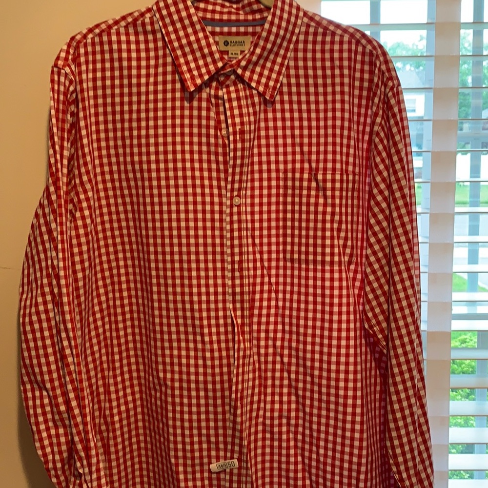 Haggar red and white casual button down